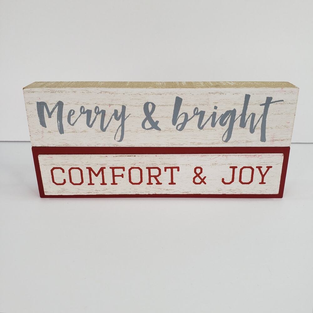 2 Christmas Wood Blocks Rustic Table Decor Farmhouse Comfort & Joy Merry &Bright - Picture 4 of 7